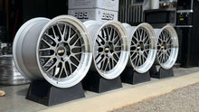 Load image into Gallery viewer, 19-inch BBS LM434 LM435 wheels for F8X M, 5x120 fitment, diamond black, silver rim, set of four on display.