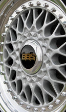 Load image into Gallery viewer, 15" BBS RS001 wheel with polished lip and metallic silver finish, featuring black and gold BBS logo.