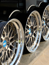 Load image into Gallery viewer, Set of 19-inch BBS LM227/228 brushed wheels with 5x120 bolt pattern, featuring 3-piece configuration and polished lips for enhanced performance.