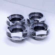Load image into Gallery viewer, BBS RS replacement hex caps for 14" or 15" wheels, small thread 58mm, exclusive Ehrlich Wheel Works design, set of 4 chrome caps