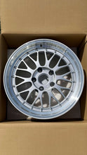 Load image into Gallery viewer, 17-inch BBS LM 276 wheel with diamond silver center and diamond-cut rims in a box, fits BMW models like E30 M3, E36, and E34.