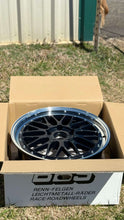 Load image into Gallery viewer, 19-inch BBS LM wheel in black and blue finish, designed for Porsche 997 widebody, displayed in open box