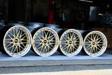 Load image into Gallery viewer, Set of four 20-inch gold BBS LM wheels with polished lip for Porsche 991, fitment 5x130, featuring die-forged aluminum construction.