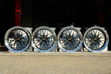 Load image into Gallery viewer, 19 inch BBS LM wheels for Porsche 997 widebody, 5x130 PCD, black and blue finish, front LM287 and rear LM415, diamond cut rims.