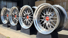 Load image into Gallery viewer, 19-inch BBS LM227/228 brushed finish wheels, 3-piece design, 5x120 pattern, displayed side by side.