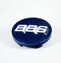 Load image into Gallery viewer, BBS floating logo cap for 72mm large-thread wheels, featuring a blue finish and metallic accents.