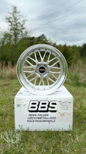 Load image into Gallery viewer, 19 inch BBS LM wheel with classic mesh design on original box, ideal for E46 M3 and E9X M, shown in diamond silver finish.
