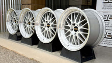 Load image into Gallery viewer, 19-inch BBS LM272/281 alloy wheels in diamond silver, classic mesh design, perfect for E46 M3 and E9X M fitment, displayed in garage