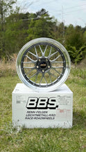Load image into Gallery viewer, 19" BBS LM434 wheel displayed on box, 5x120 F8X M fitment, diamond black disk, silver diamond cut rim, lightweight forged design.