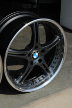 Load image into Gallery viewer, 19-inch SSR GT3 wheel in dark metallic grey with BMW center cap, featuring high-polished outer rim and satin black inner details.