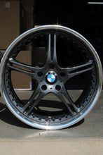 Load image into Gallery viewer, 19-inch SSR GT3 wheel with dark metallic grey powder coat, high polished outer, and BMW center cap, 5x120 PCD fitment.