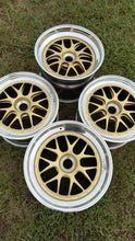 Load image into Gallery viewer, Set of four gold BBS E07 19 inch staggered wheels for Porsche CL 997.2 GT3
