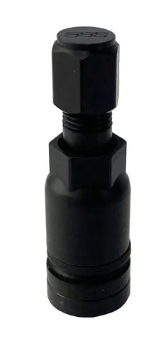 Black BBS aluminum valve stem for standard 11.3mm diameter holes, featuring a durable design and black cap. Part #: 56.15.017