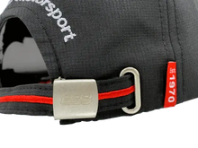 Load image into Gallery viewer, Close-up of the BBS cap featuring a red &#39;Est. 1970&#39; tag, nickel clasp with lasered BBS logo, and &#39;Technik aus dem Motorsport&#39; embroidery.
