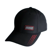 Load image into Gallery viewer, BBS Cap - EST. 1970, black with red accents, silicone logo, laser perforated visor, vintage-inspired motorsport design.
