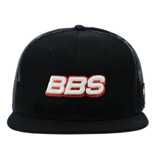 Load image into Gallery viewer, BBS Cap - Snapback Mesh with embroidered logo and Est. 1970 patch, ideal for casual wear.
