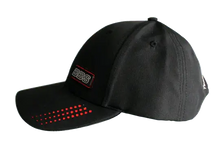 Load image into Gallery viewer, Black BBS cap with red accents, featuring &quot;BBS&quot; logo, laser perforated visor, and &quot;Technik aus dem Motorsport&quot; embroidery on the back.
