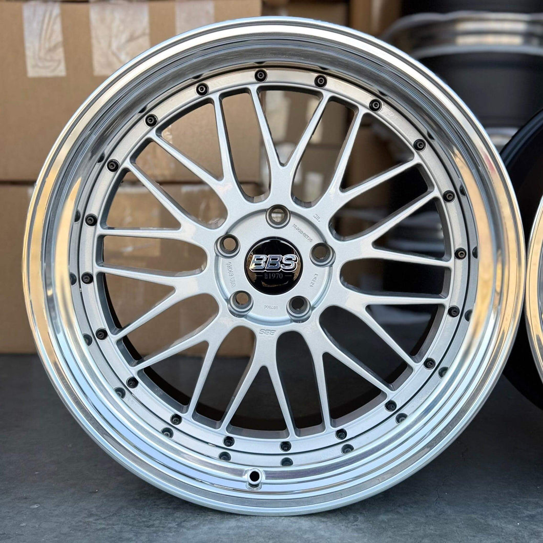 Refinished 20-inch BBS LM225 wheel compatible with BMW models - gloss silver powder-coated finish.