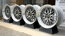 Load image into Gallery viewer, 19-inch BBS LM434 LM435 wheels for F8X M fitment, 5x120 PCD, diamond black disk with silver diamond cut rims, displayed in a row.
