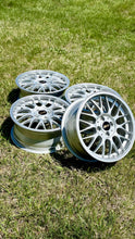Load image into Gallery viewer, Set of four 16-inch BBS RG-F wheels in brilliant silver finish, lightweight and perfect for BMW E30, with 4x100 bolt pattern.
