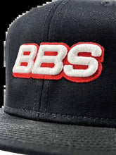 Load image into Gallery viewer, Black BBS snapback cap with embroidered logo, wool blend, Richardson 510 design, featuring Est. 1970 patch on side.
